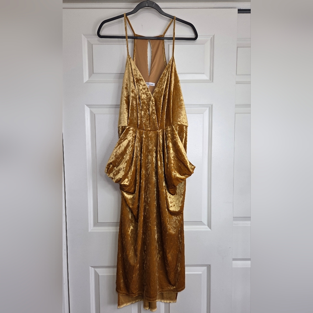 BCBGeneration Gold Velvet Midi Faux Wrap Dress - Size L